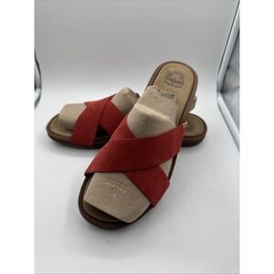 Sunjuns By GH Bass & Co Stella Slide Sandals Leather Red Double Strap Women 9.5